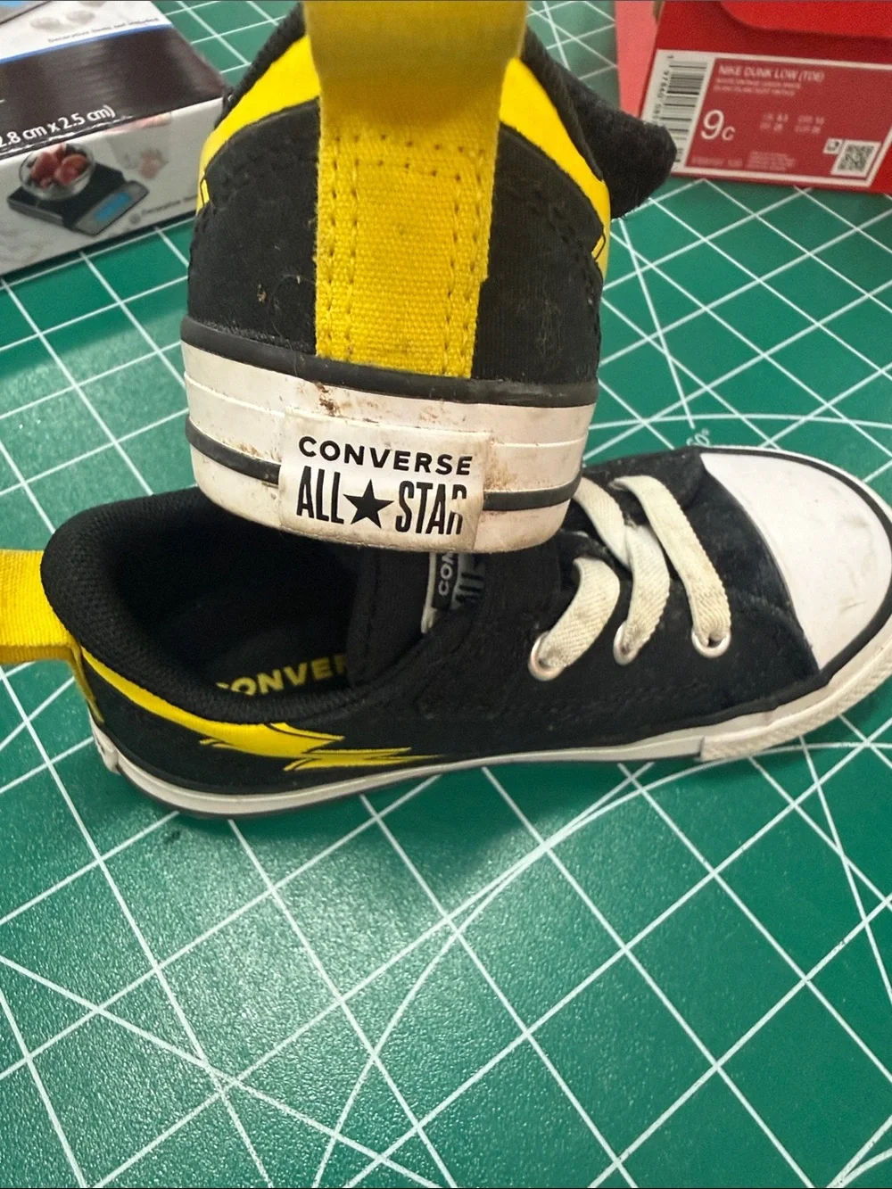 Converse Kids Black and White Canvas Sneakers with Yellow Heel Tabs